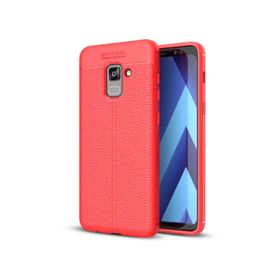 Microsonic Samsung Galaxy A8 Plus 2018 Deri Dokulu Kırmızı Silikon Kılıf