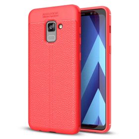 Microsonic Samsung Galaxy A8 Plus 2018 Deri Dokulu Kırmızı Silikon Kılıf