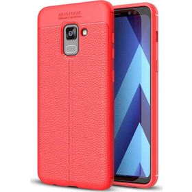 Microsonic Samsung Galaxy A8 Plus 2018 Deri Dokulu Kırmızı Silikon Kılıf