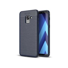 Microsonic Samsung Galaxy A8 Plus 2018 Deri Dokulu Lacivert Silikon Kılıf