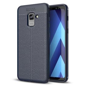 Microsonic Samsung Galaxy A8 Plus 2018 Deri Dokulu Lacivert Silikon Kılıf