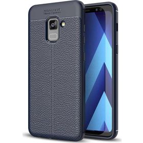 Microsonic Samsung Galaxy A8 Plus 2018 Deri Dokulu Lacivert Silikon Kılıf