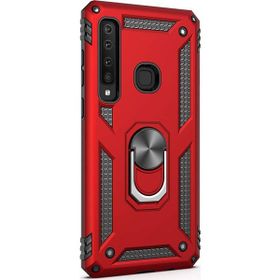 Microsonic Samsung Galaxy A9 2018 Military Ring Holder Kırmızı Kılıf