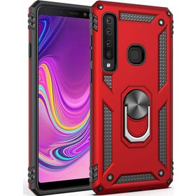 Microsonic Samsung Galaxy A9 2018 Military Ring Holder Kırmızı Kılıf