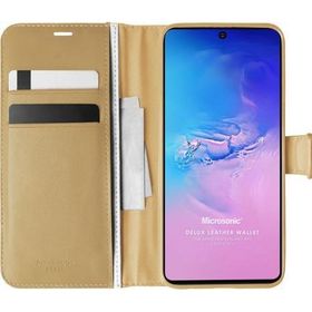Microsonic Samsung Galaxy A91 Delux Leather Wallet Gold Cep Telefonu Kılıf