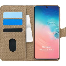 Microsonic Samsung Galaxy A91 Fabric Book Wallet Gold Cep Telefonu Kılıf