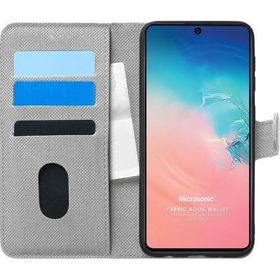 Microsonic Samsung Galaxy A91 Fabric Book Wallet Gri Cep Telefonu Kılıf