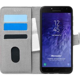 Microsonic Samsung Galaxy J4 Fabric Book Wallet Gri Cep Telefonu Kılıfı
