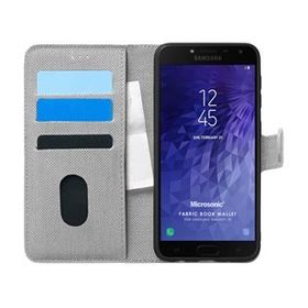 Microsonic Samsung Galaxy J4 Fabric Book Wallet Gri Cep Telefonu Kılıfı