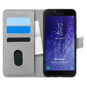 Microsonic Samsung Galaxy J4 Fabric Book Wallet Gri Cep Telefonu Kılıfı