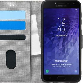 Microsonic Samsung Galaxy J4 Fabric Book Wallet Gri Cep Telefonu Kılıfı