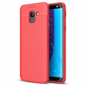 Microsonic Samsung Galaxy J6 Deri Dokulu Silikon Kırmızı Kılıf