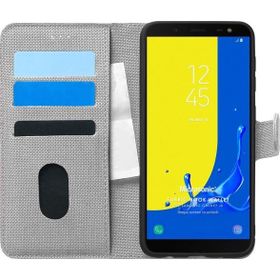 Microsonic Samsung Galaxy J6 Fabric Book Wallet Gri Cep Telefonu Kılıfı