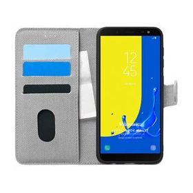 Microsonic Samsung Galaxy J6 Fabric Book Wallet Gri Cep Telefonu Kılıfı