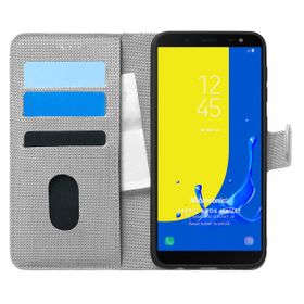 Microsonic Samsung Galaxy J6 Fabric Book Wallet Gri Cep Telefonu Kılıfı