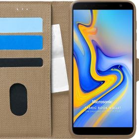 Microsonic Samsung Galaxy J6 Plus Fabric Book Wallet Gold Cep Telefonu Kılıfı