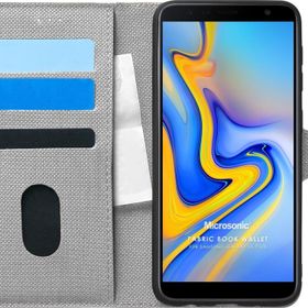 Microsonic Samsung Galaxy J6 Plus Fabric Book Wallet Gri Cep Telefonu Kılıfı