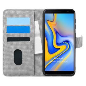 Microsonic Samsung Galaxy J6 Plus Fabric Book Wallet Gri Cep Telefonu Kılıfı