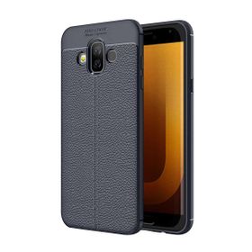 Microsonic Samsung Galaxy J7 Duo Deri Dokulu Silikon Lacivert Kılıf
