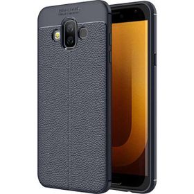 Microsonic Samsung Galaxy J7 Duo Deri Dokulu Silikon Lacivert Kılıf