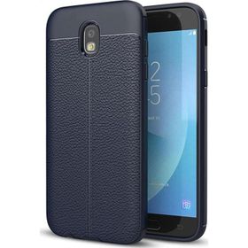 Microsonic Samsung Galaxy J7 Pro Deri Dokulu Lacivert Silikon Kılıf