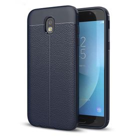 Microsonic Samsung Galaxy J7 Pro Deri Dokulu Lacivert Silikon Kılıf