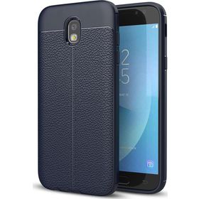 Microsonic Samsung Galaxy J7 Pro Deri Dokulu Lacivert Silikon Kılıf