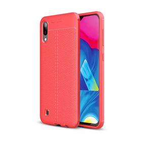 Microsonic Samsung Galaxy M10 Deri Dokulu Kırmızı Silikon Kılıf