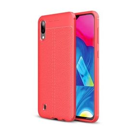 Microsonic Samsung Galaxy M10 Deri Dokulu Kırmızı Silikon Kılıf