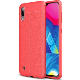 Microsonic Samsung Galaxy M10 Deri Dokulu Kırmızı Silikon Kılıf