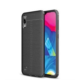 Microsonic Samsung Galaxy M10 Deri Dokulu Siyah Silikon Kılıf