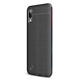 Microsonic Samsung Galaxy M10 Deri Dokulu Siyah Silikon Kılıf