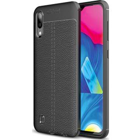 Microsonic Samsung Galaxy M10 Deri Dokulu Siyah Silikon Kılıf