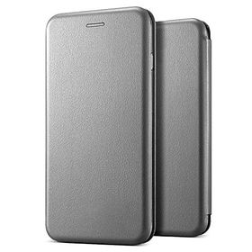 Microsonic Samsung Galaxy M10 Gümüş Deri Ultra Slim Flip Cover Telefon Kılıfı