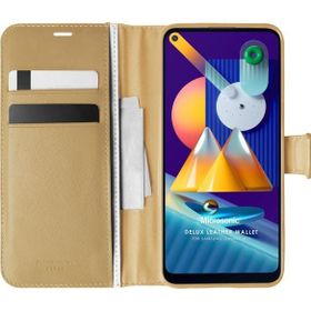 Microsonic Samsung Galaxy M11 Delux Leather Wallet Gold Cep Telefonu Kılıfı