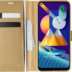 Microsonic Samsung Galaxy M11 Delux Leather Wallet Gold Cep Telefonu Kılıfı