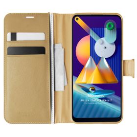Microsonic Samsung Galaxy M11 Delux Leather Wallet Gold Cep Telefonu Kılıfı