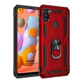 Microsonic Samsung Galaxy M11 Military Ring Holder Kırmızı Kılıf