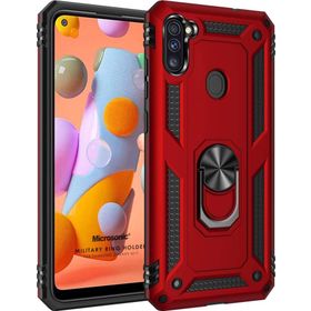Microsonic Samsung Galaxy M11 Military Ring Holder Kırmızı Kılıf
