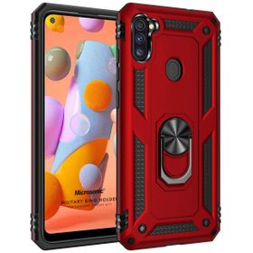 Microsonic Samsung Galaxy M11 Military Ring Holder Kırmızı Kılıf