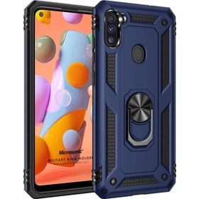 Microsonic Samsung Galaxy M11 Military Ring Holder Lacivert Kılıf