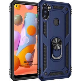 Microsonic Samsung Galaxy M11 Military Ring Holder Lacivert Kılıf