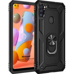 Microsonic Samsung Galaxy M11 Military Ring Holder Siyah Kılıf