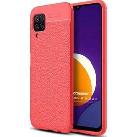 Microsonic Samsung Galaxy M12 Deri Dokulu Silikon Kırmızı Kılıf