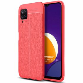 Microsonic Samsung Galaxy M12 Deri Dokulu Silikon Kırmızı Kılıf