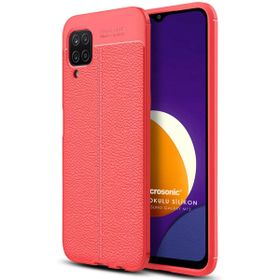 Microsonic Samsung Galaxy M12 Deri Dokulu Silikon Kırmızı Kılıf