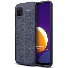 Microsonic Samsung Galaxy M12 Deri Dokulu Silikon Lacivert Kılıf