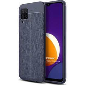 Microsonic Samsung Galaxy M12 Deri Dokulu Silikon Lacivert Kılıf