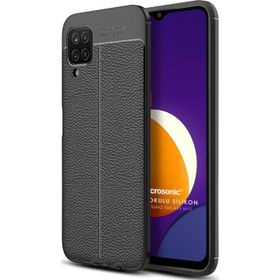 Microsonic Samsung Galaxy M12 Deri Dokulu Silikon Siyah Kılıf