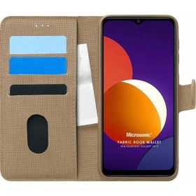 Microsonic Samsung Galaxy M12 Fabric Book Wallet Gold Cep Telefonu Kılıfı